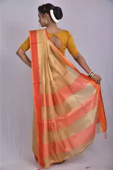 Beige shade Tissue Linen saree with blouse with contrast border