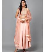 Peach Cotton Lace Crop top, Moss crepe Flare Skirt and Embroidered Net Dupatta