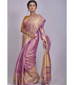 Light Lavendar Tissue Linen saree with blouse with Broad Zari Border