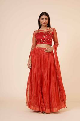 Miracolos Red Hand Embellished Sequins Ethnic Party Dress 1