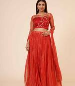 Miracolos Red Hand Embellished Sequins Ethnic Party Dress