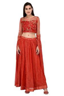 Miracolos Red Hand Embellished Sequins Ethnic Party Dress