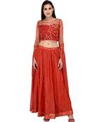 Miracolos Red Hand Embellished Sequins Ethnic Party Dress