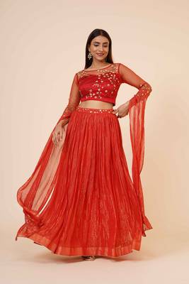 Miracolos Red Hand Embellished Sequins Ethnic Party Dress 2