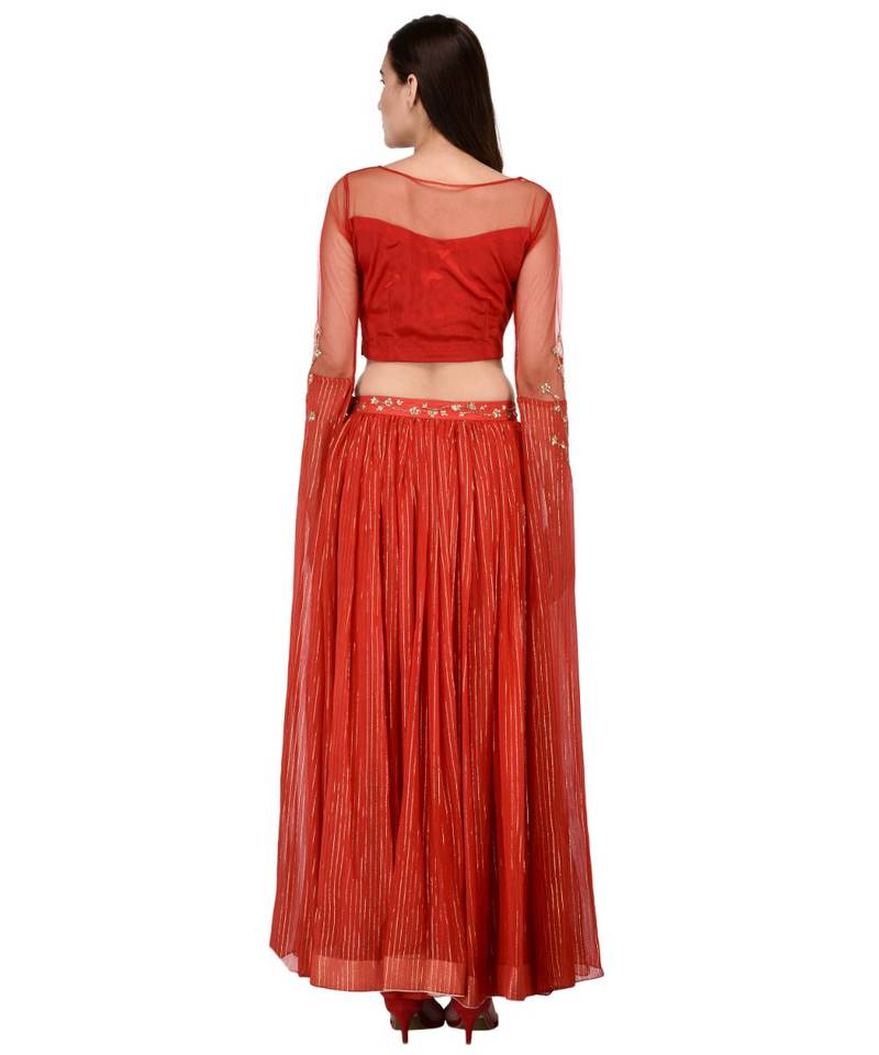 Miracolos Red Hand Embellished Sequins Ethnic Party Dress