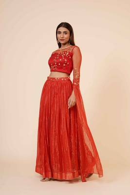 Miracolos Red Hand Embellished Sequins Ethnic Party Dress 3