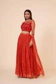 Miracolos Red Hand Embellished Sequins Ethnic Party Dress
