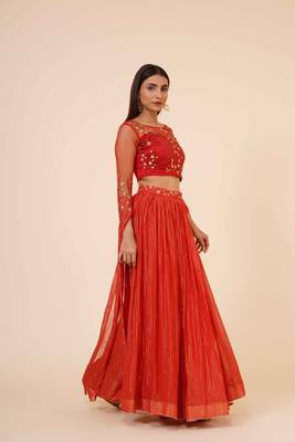Miracolos Red Hand Embellished Sequins Ethnic Party Dress 4