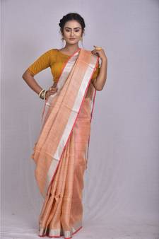 Pastel multicolor Shade Linen saree with blouse with chekered pattern