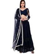Dark Blue Georgette Embroidered Net Lehanga with pin tucks pleated blouse