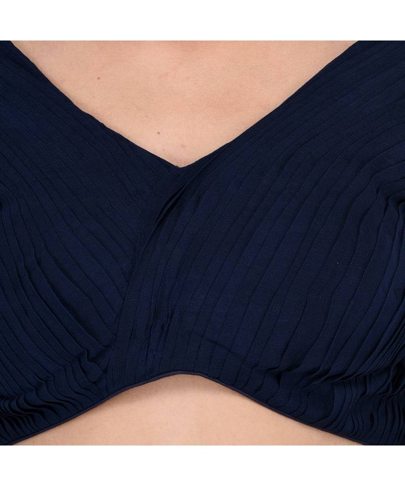 Dark Blue Georgette Embroidered Net Lehanga with pin tucks pleated blouse