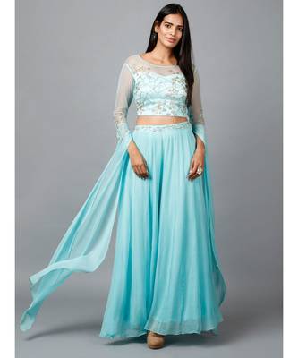 Women's Katdana Sequins Embroidered Wedding Lehenga in Blue 1