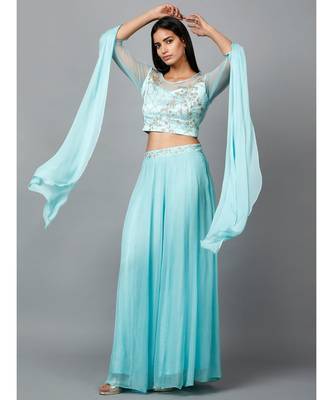 Women's Katdana Sequins Embroidered Wedding Lehenga in Blue 2