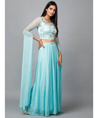 Women's Katdana Sequins Embroidered Wedding Lehenga in Blue 3