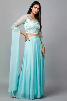 Women's Katdana Sequins Embroidered Wedding Lehenga in Blue