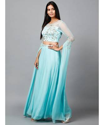 Women's Katdana Sequins Embroidered Wedding Lehenga in Blue 4