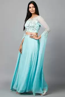 Women's Katdana Sequins Embroidered Wedding Lehenga in Blue