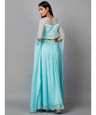 Women's Katdana Sequins Embroidered Wedding Lehenga in Blue 5