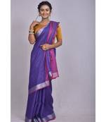 Indigo Blue Linen saree with blouse with Zari Border