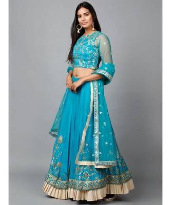 Turquose Blue Gota Patti Lehenga 4