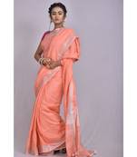 Light Orange Linen saree with blouse with Zari Border