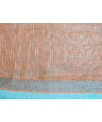 Orange Linen saree with blouse with checkered pattern 4