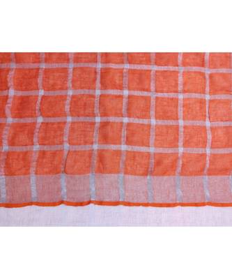 Orange Linen saree with blouse with checkered pattern 4