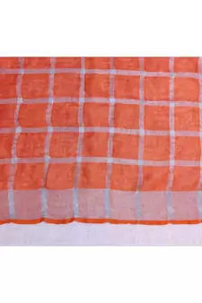 Orange Linen saree with blouse with checkered pattern