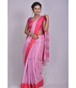 Light Pink Tissue Linen saree with blouse with contrast border