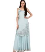 Light Blue Embroidered halter neck kurta with Georgette Lehanga set