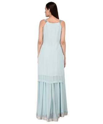Light Blue Embroidered halter neck kurta with Georgette Lehanga set 2