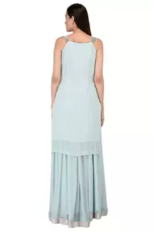 Light Blue Embroidered halter neck kurta with Georgette Lehanga set