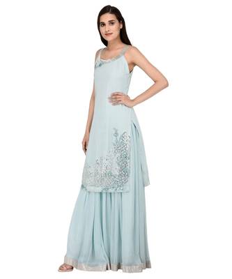 Light Blue Embroidered halter neck kurta with Georgette Lehanga set 4