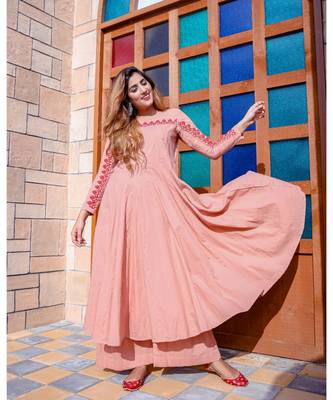 Blush Pink Red Dori Work Maxi Dress With Palazzo (Set of 2) 1