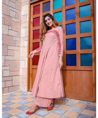 Blush Pink Red Dori Work Maxi Dress With Palazzo (Set of 2) 3
