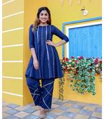 Blue Criss Cross Gota Kurta With Pant (Set of 2)