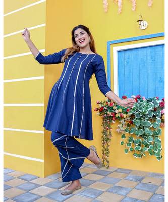 Blue Criss Cross Gota Kurta With Pant (Set of 2) 3