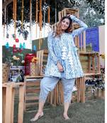 Blue Angrakha Kurta With Dhoti (Set of 2)