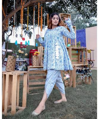 Blue Angrakha Kurta With Dhoti (Set of 2) 3