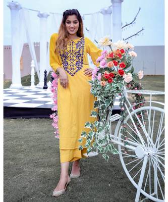 Yellow Blue Dori Work Kurta With Palazzo (Set of 2) 1