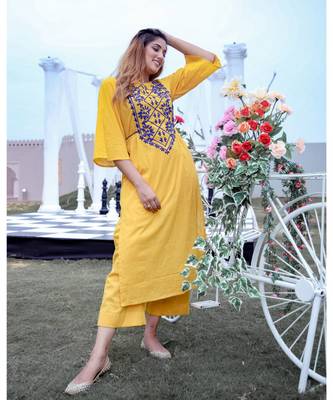 Yellow Blue Dori Work Kurta With Palazzo (Set of 2) 2