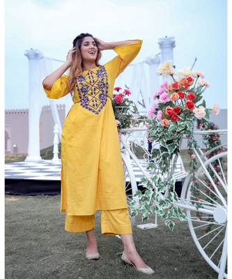 Yellow Blue Dori Work Kurta With Palazzo (Set of 2) 3