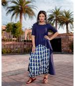 Indigo Kurta With Dhoti Pants (Set of 3)