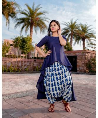Indigo Kurta With Dhoti Pants (Set of 3) 2