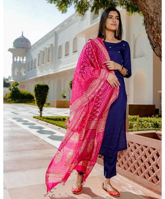 Navy Blue Pretty Kurta Pant Set With Dupatta (Set of 3) 1