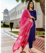 Navy Blue Pretty Kurta Pant Set With Dupatta (Set of 3)