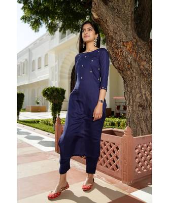 Navy Blue Pretty Kurta Pant Set With Dupatta (Set of 3) 4