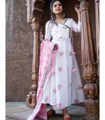 White Angrakha Pant Set With Dupatta (Set of 3)