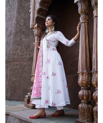 White Angrakha Pant Set With Dupatta (Set of 3) 2