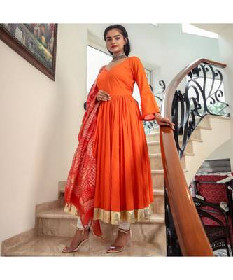 Orange Kanchali Anarkali Suit (set of 2) 1
